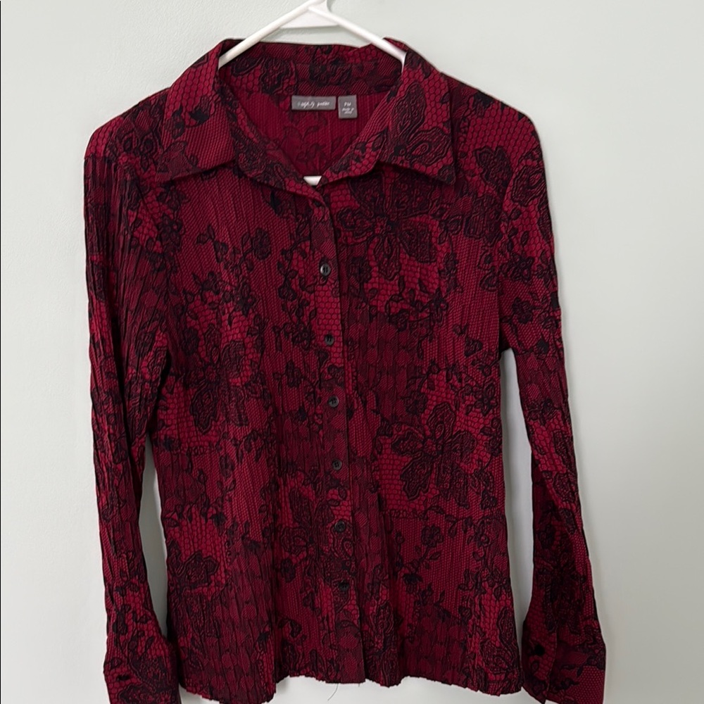 Apt. 9 Red and Black Button Down Shirt with Collar